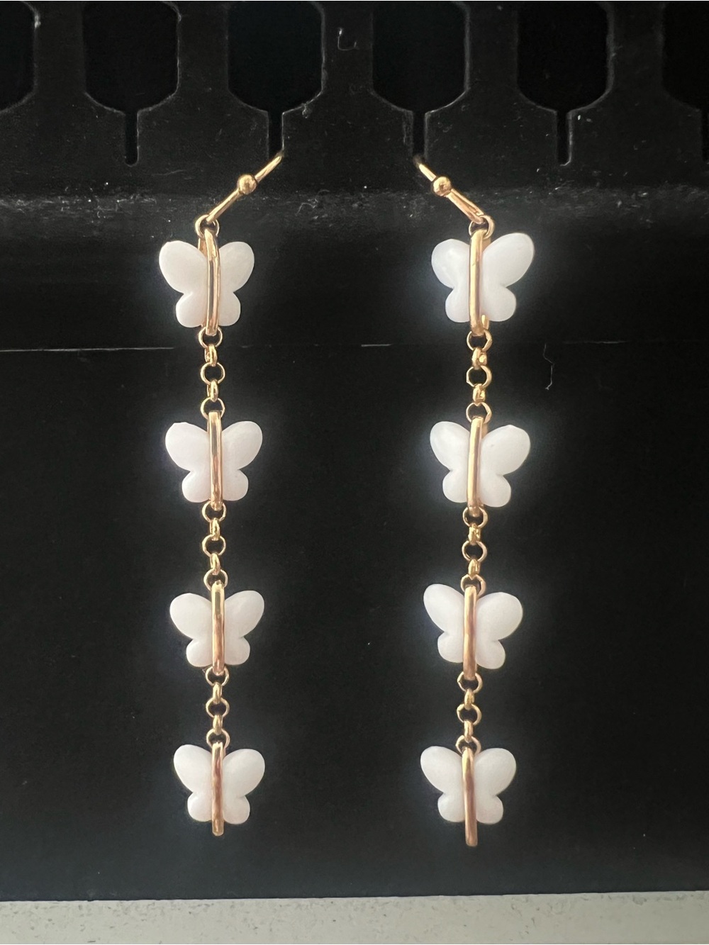 Gold-Tone White Butterfly Drop Earrings - Elegant Women's Jewelry